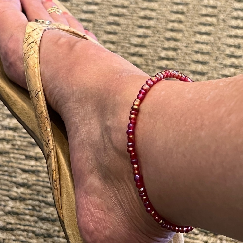 STRETCH Beaded Anklet Red Rainbow - Picture 12 of 13